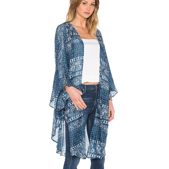 Amuse Society Evermore Blue Kimono Cardigan Swim Coverup Boho Kimono XS/S - Picture 7 of 11